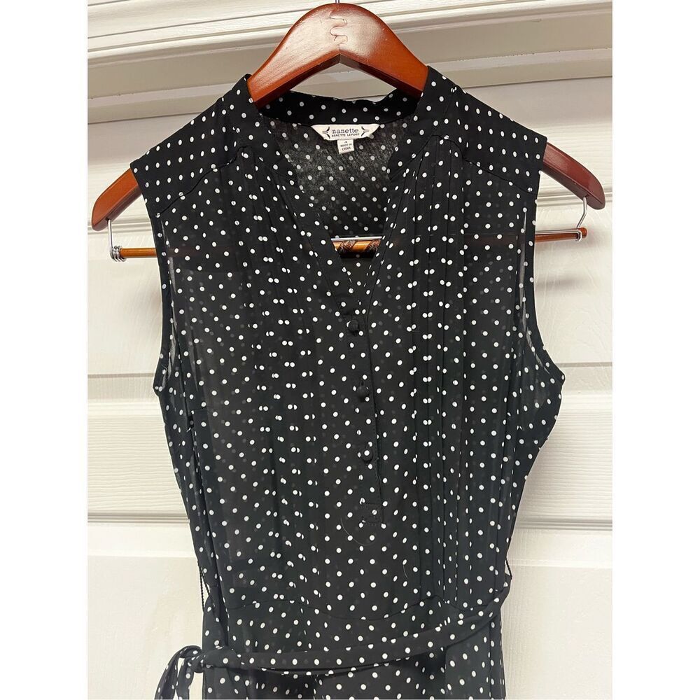 Nanette LePore Black Sheer Polka Dot Sleeveless Swing Dress sz 4 EUC